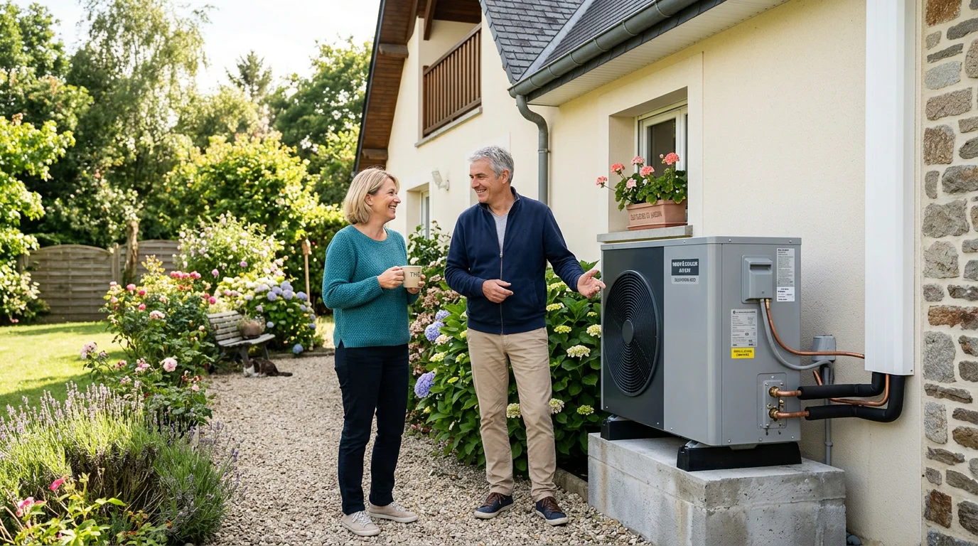 Pompe à chaleur air-eau installée devant une maison individuelle