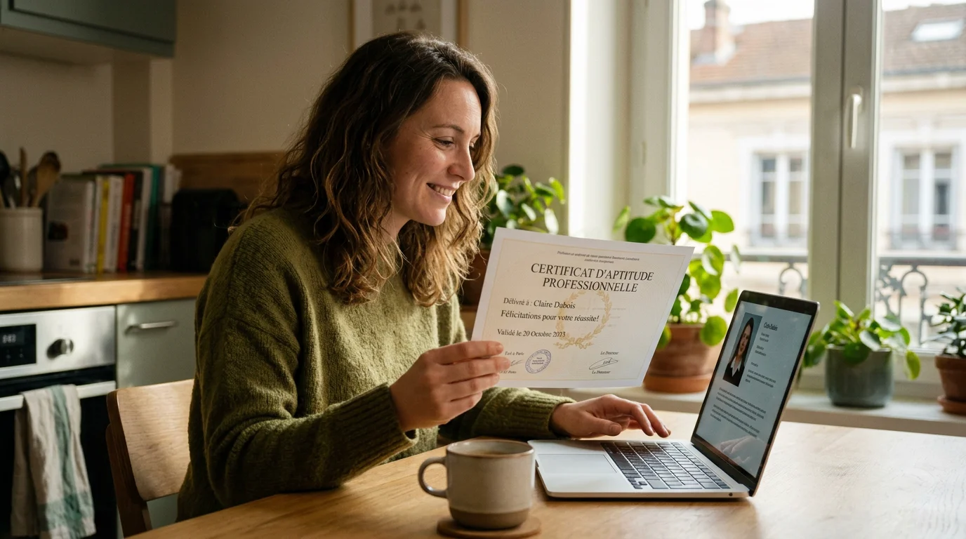 Une particulière vérifie la certification RGE d'un artisan sur son ordinateur
